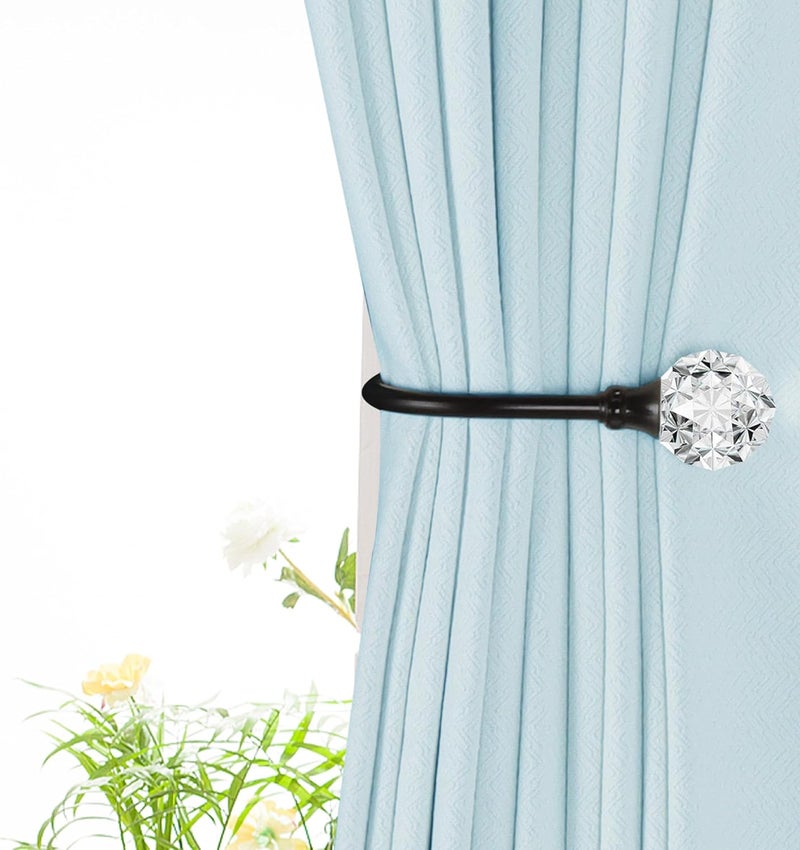 groleca 2 x Heavy Duty U Shaped Metal Curtain Holdbacks Curtain Tiebacks with Clear Crystal Ball Pull Backs Curtain Holders for Drapes (Black) - Image 2
